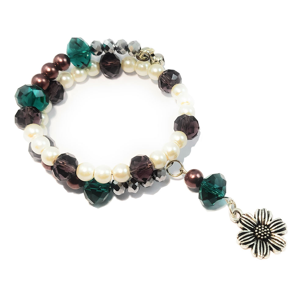 Multicolour Mini Flower Symbol Charm Glass Bead Bracelet