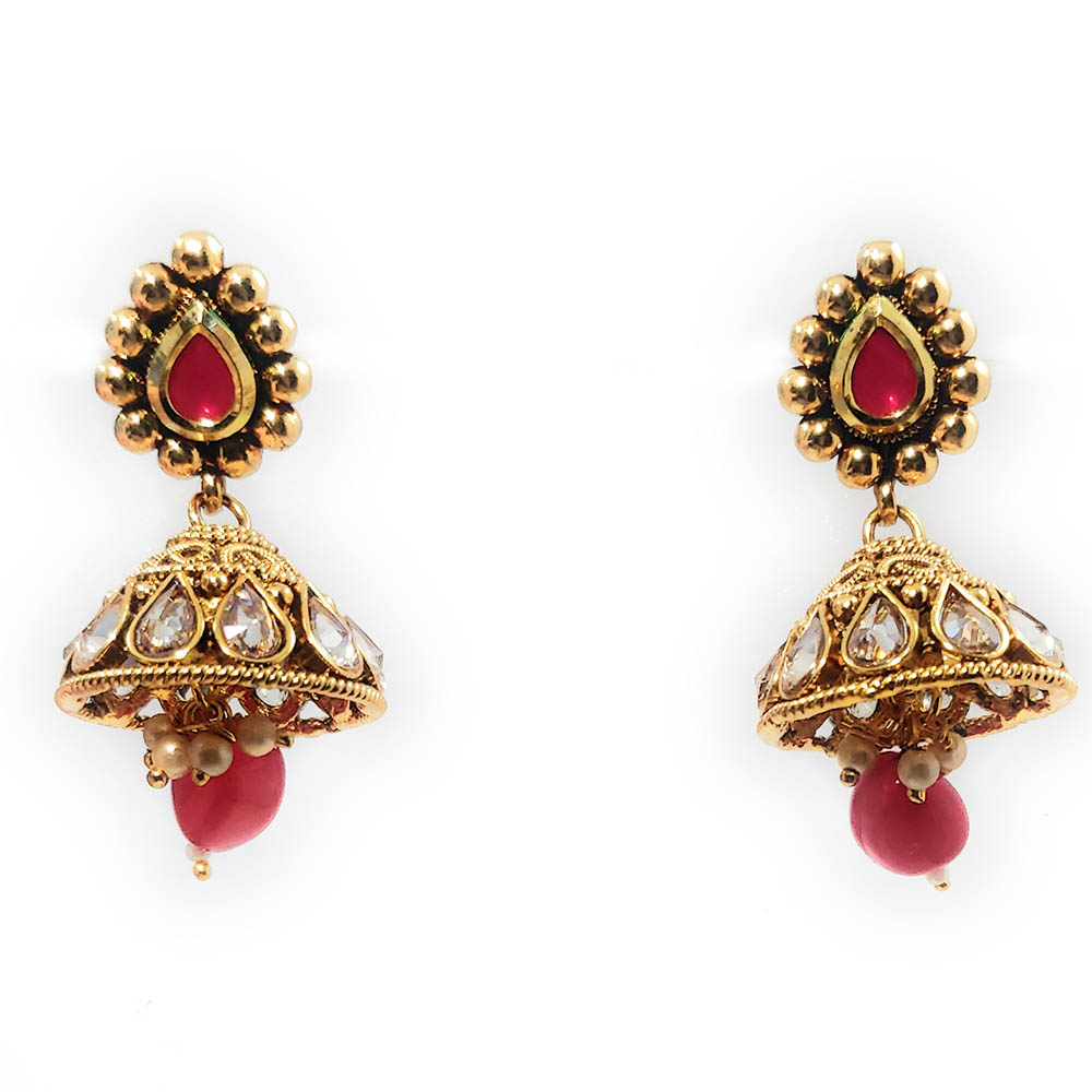 Stylish Golden Color Jhumka Earrings With Chain hook For Hair Online - 80638