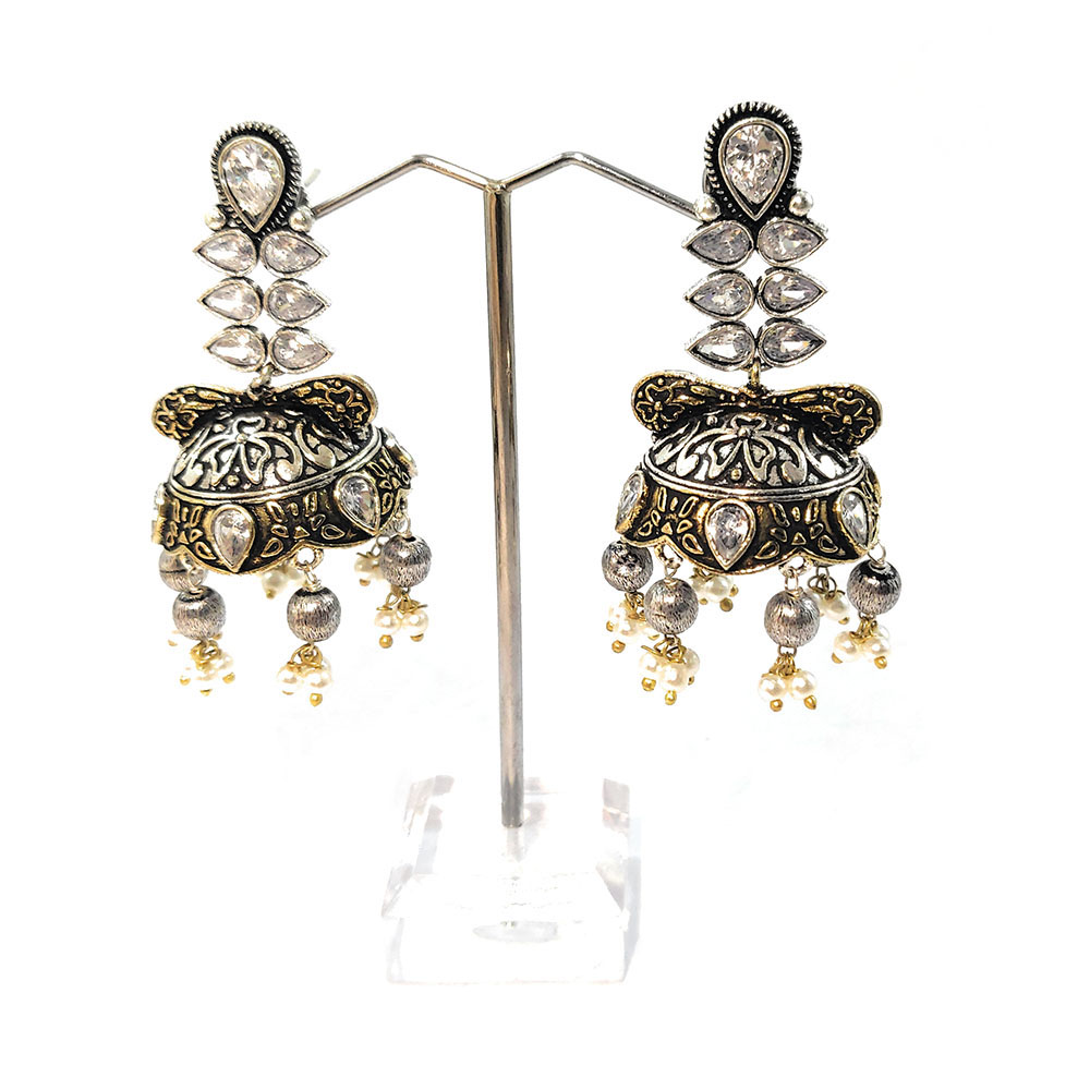 Traditional Style Golden Plated Oxidized Earrings - Nisuj Fashion - 2863992