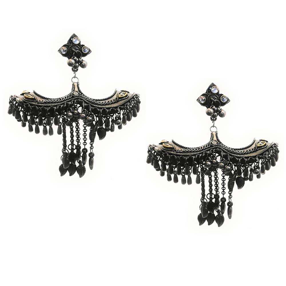 Turvi Kannan Jhumka Earrings, Gold, Black – Hand Crafted Jewels